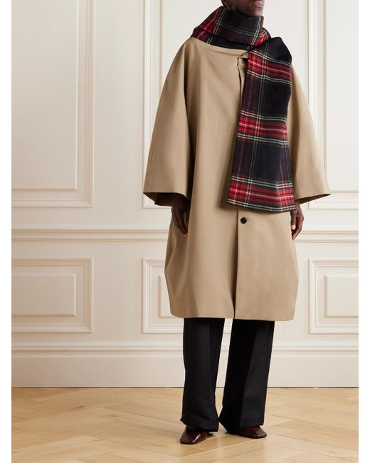 Marie Adam-Leenaerdt Natural Oversized Checked Scarf-Detailed Cotton-Gabardine Coat