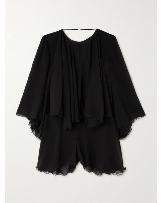 Saint Laurent Black Silk-Crepe Playsuit