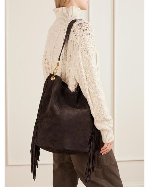 Nili Lotan Black Asher Fringed Suede Shoulder Bag