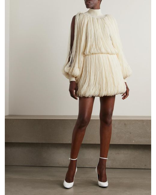 Alaïa Natural Fringed Wool-Blend Mini Skirt