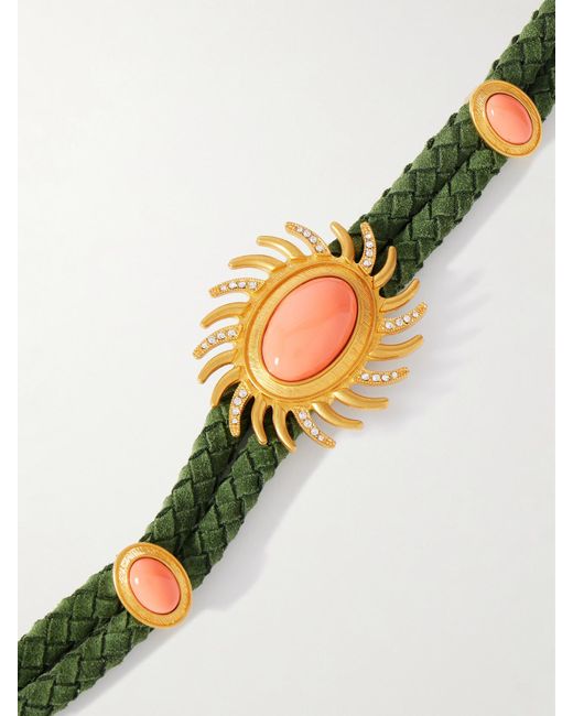 Sonia Petroff Green Sun Embellished Braided Suede Belt