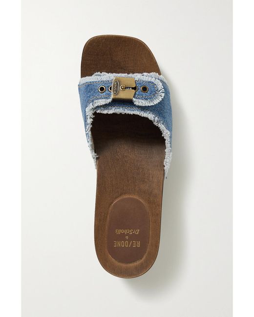 Re/done Blue Net Sustain + Scholl Buckled Denim Clogs