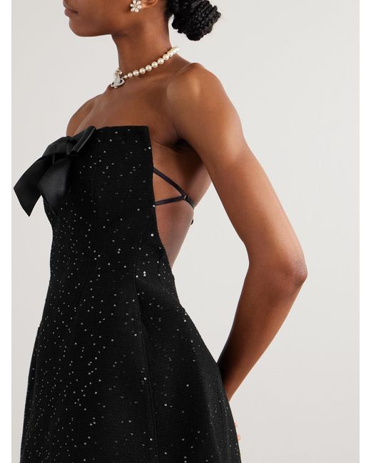 ShuShu/Tong Black Strapless Bow-Detailed Sequin-Embellished Wool-Blend Mini Dress