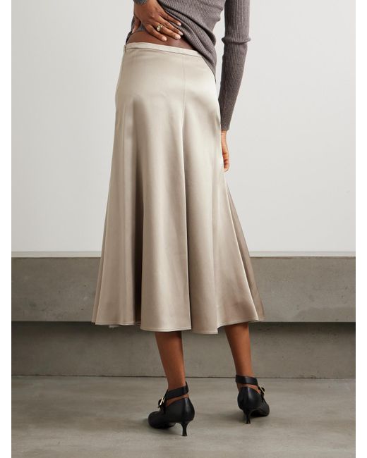 Brunello Cucinelli Natural Gathered Silk-Satin Midi Skirt