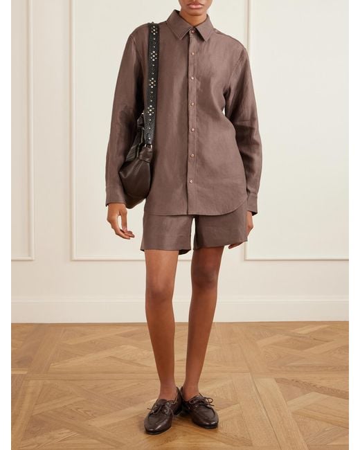 God's True Cashmere Brown Cocoa Cropped Linen Shorts