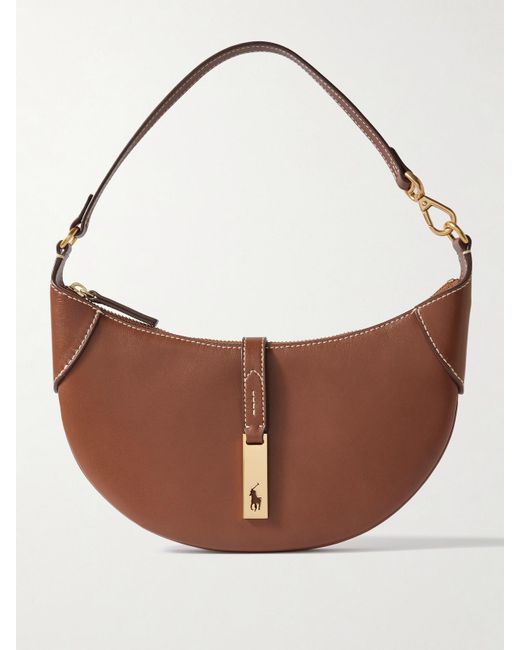 Polo Ralph Lauren Brown Polo Id Embellished Leather Shoulder Bag