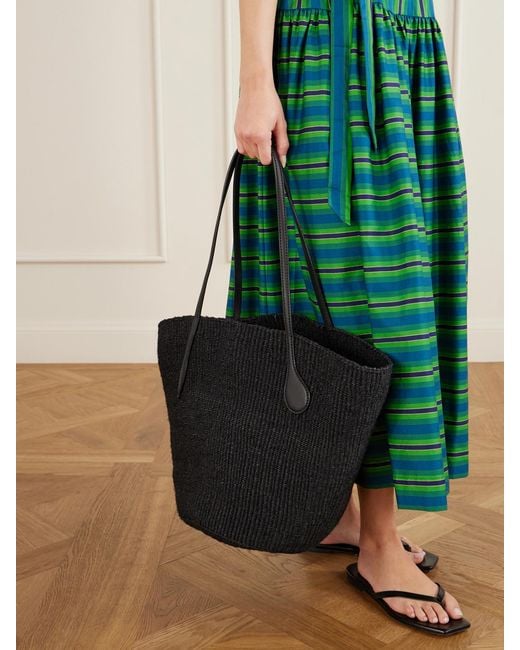 Liffner Black Sprout Leather-Trimmed Sisal Tote Bag