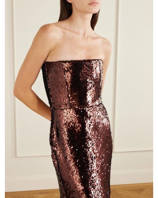 Alex Perry Brown Sequin-Embellished Gown