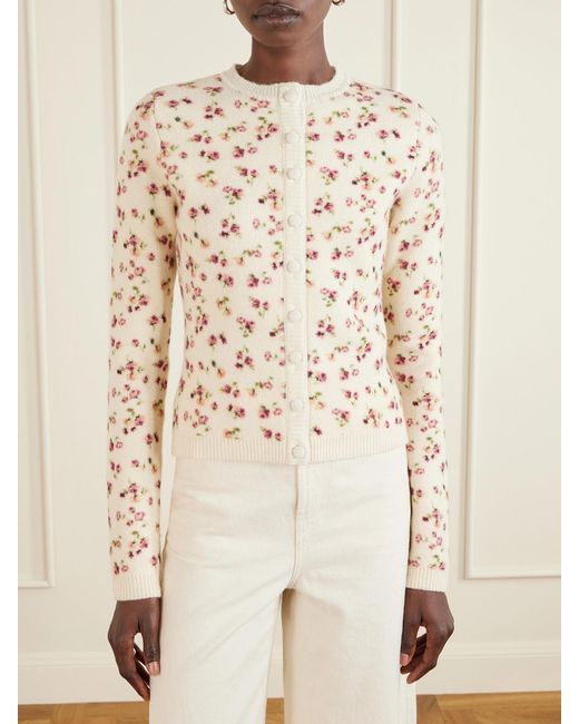 Magda Butrym Natural Floral-Print Wool, Silk And Cashmere-Blend Cardigan