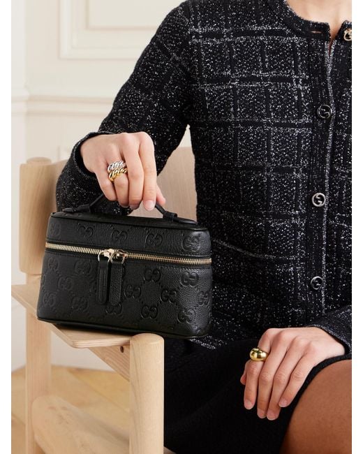 Gucci Black Gg Emblem Mini Debossed Textured-Leather Shoulder Bag