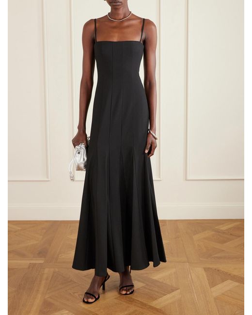 Staud Black Rila Paneled Crepe Midi Dress