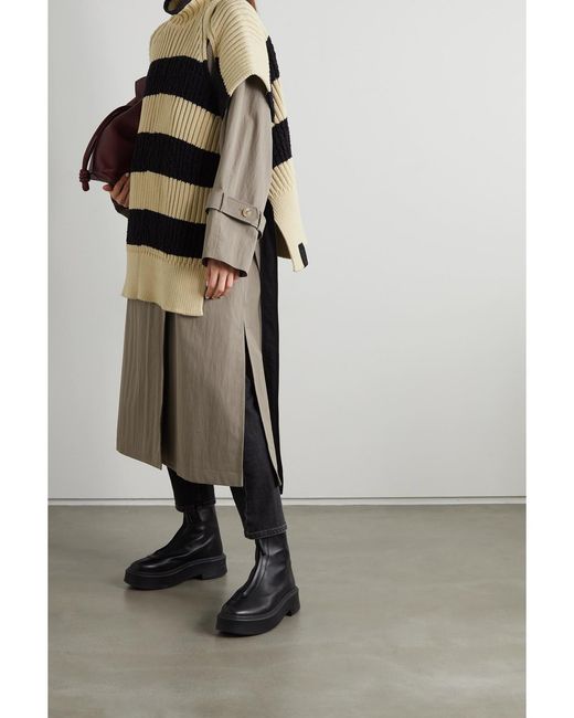 Moncler Genius White Belted Striped Ribbed Cotton-blend Poncho