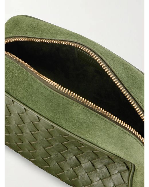 Bottega Veneta Green Nodo Small Suede-Trimmed Intrecciato Leather Pouch