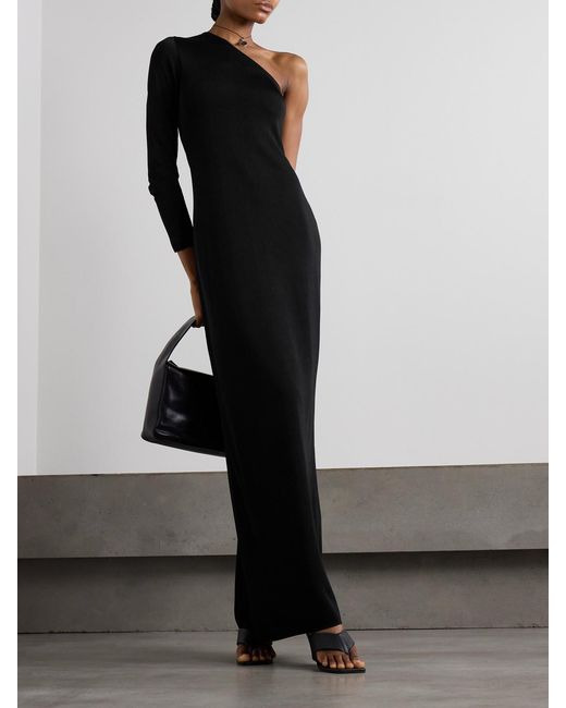 Nili Lotan Black Ranni One-Shoulder Stretch-Knit Maxi Dress
