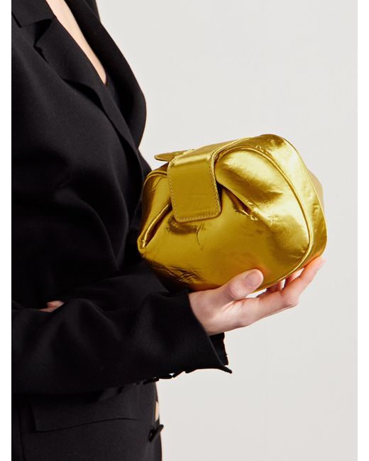 Gabriela Hearst Yellow Soft Demi Clutch Aus Lamé