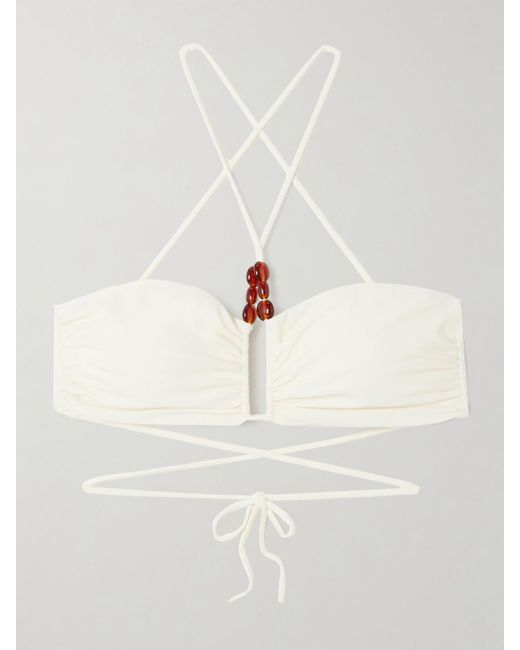 Magda Butrym Natural Bead-Embellished Bikini Top