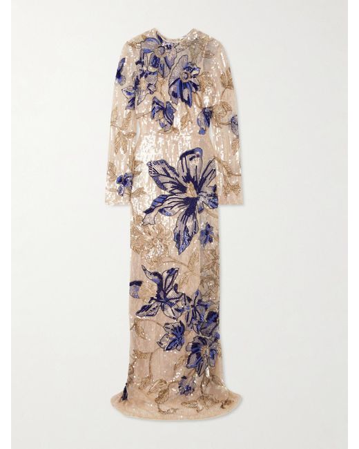 Erdem White Embroidered Sequin-Embellished Tulle Gown