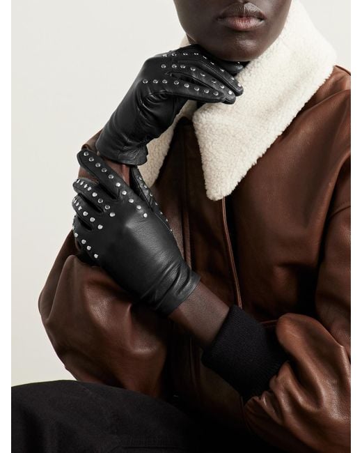 Agnelle Black Studded Leather Gloves