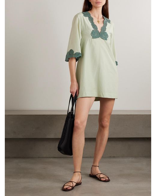 Posse Green Darya Lace-Trimmed Cotton And Silk-Blend Mini Dress