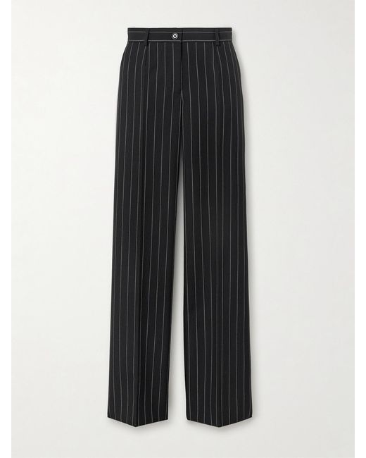 Dolce & Gabbana Black Pinstriped Wool Wide-Leg Pants