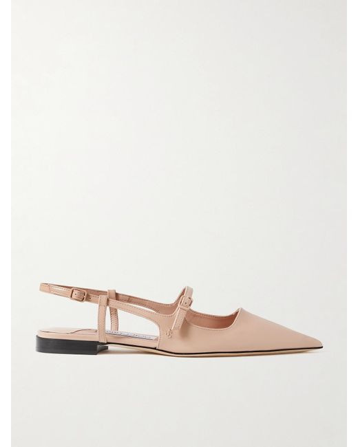 Jimmy Choo Natural Didi Patent-Leather Slingback Point-Toe Flats