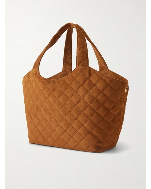 Saint Laurent Brown Icare Medium Matelassé Suede Tote