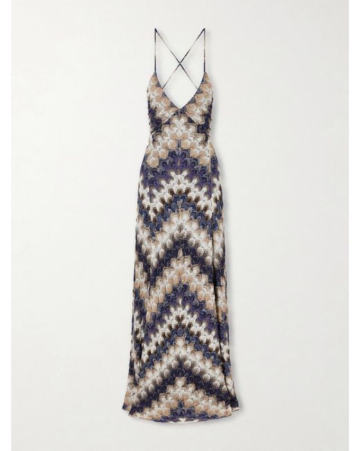 Missoni White Striped Metallic Crochet-Knit Maxi Dress