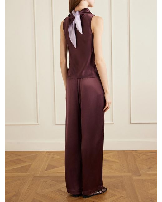 Leset Purple Barb Draped Satin Blouse