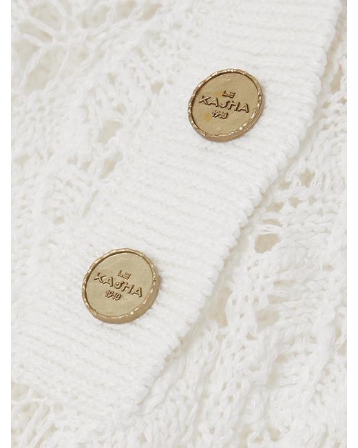 LeKasha White Qarar Open-Knit Organic Linen Polo Shirt