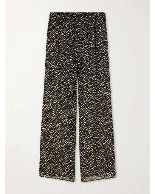 Nili Lotan Black Polka-Dot Silk Straight-Leg Pants