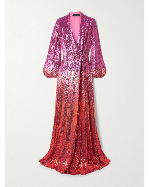 Jenny Packham Red Sequined Jersey Wrap Gown