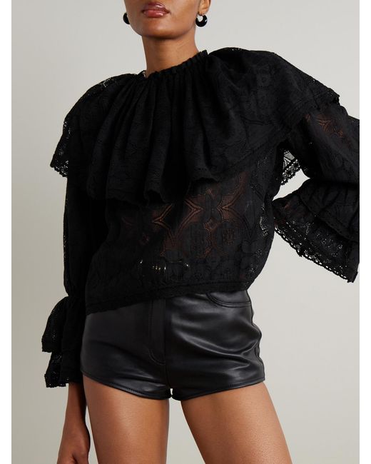 Alix Of Bohemia Black Eloise Ruffled Cotton-Lace Blouse