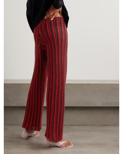 The Elder Statesman Red Nora Lite Open-Knit Cotton Wide-Leg Pants