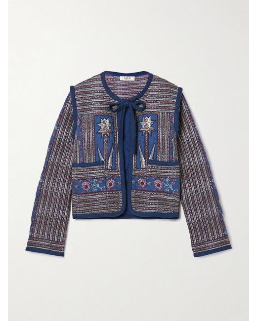 Sea Blue Valeria Quilted Patchwork Printed Cotton Jacket