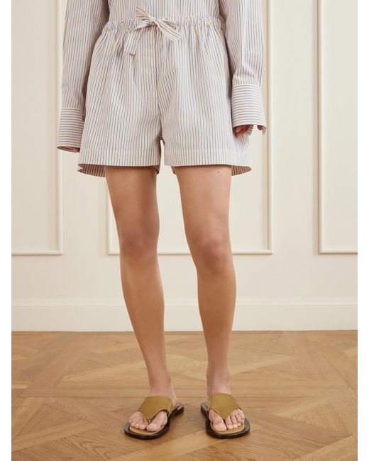 Totême White Striped Cotton Drawstring Shorts