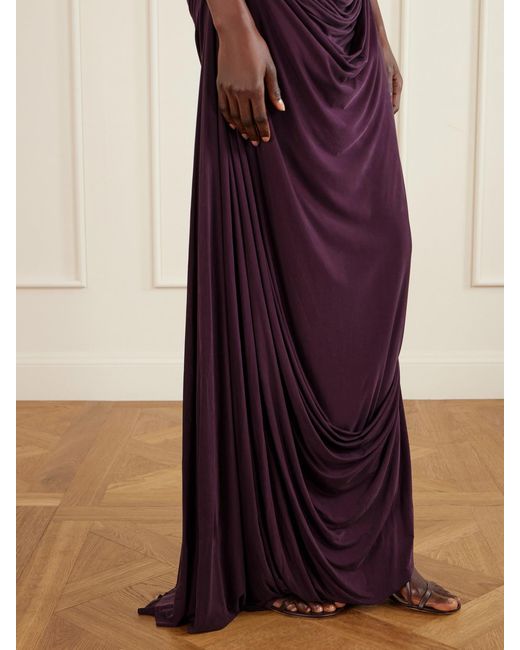 Danielle Frankel Purple Harris Asymmetric Draped Satin-Jersey Gown