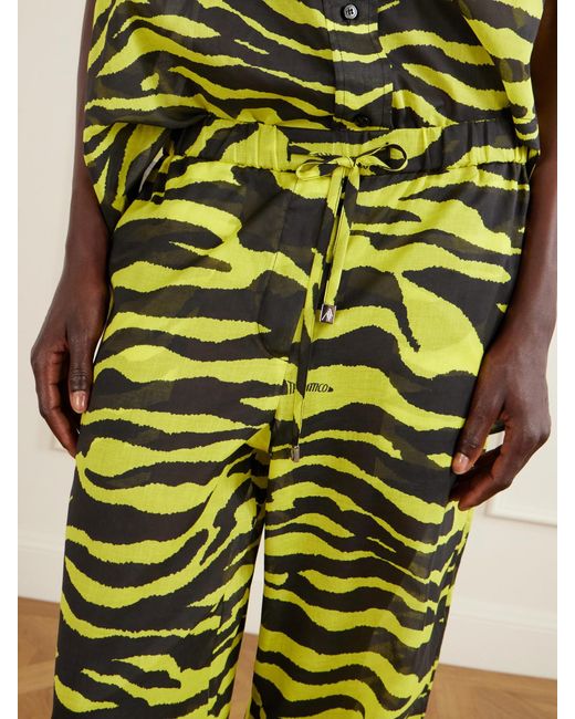The Attico Green Zebra-Print Cotton Mid-Rise Wide-Leg Pants