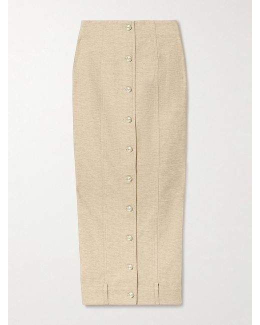 Cult Gaia Natural Lua Cotton And Linen-Blend Twill Midi Skirt