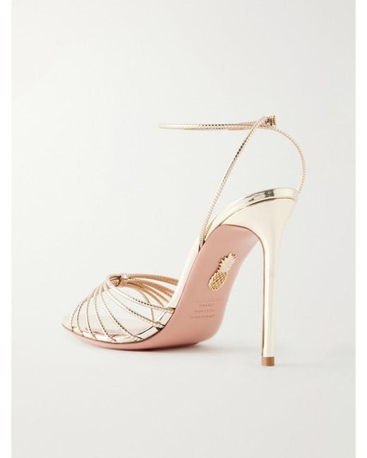 Aquazzura Natural Anima 105 Mirrored Metallic Leather Sandals