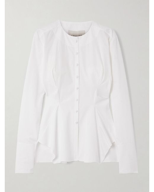 LIBEROWE White Lavinia Cotton-Poplin Peplum Blouse