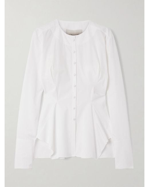 LIBEROWE White Lavinia Cotton-Poplin Peplum Blouse