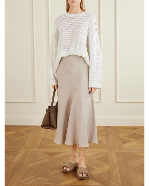 Brunello Cucinelli White Open Linen-Blend Knit Sweater