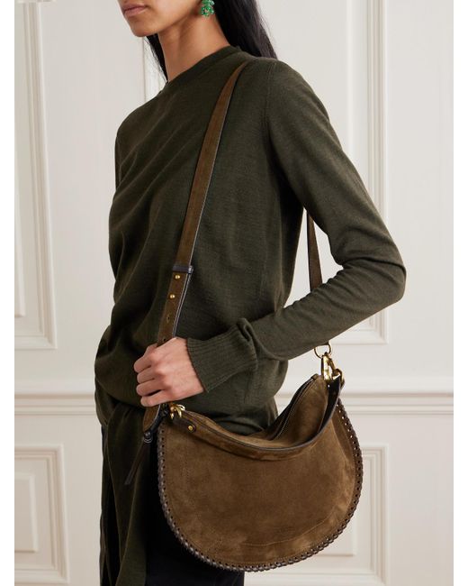 Isabel Marant Natural Oskan Soft Schultertasche Aus Veloursleder Mit Details Im Überwendlichstich