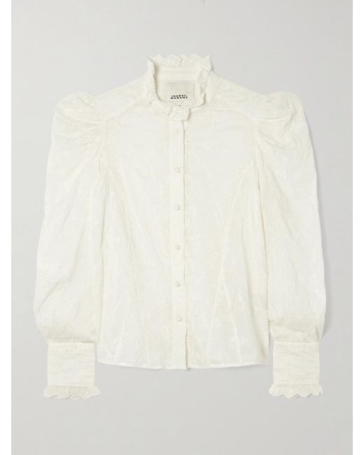 Isabel Marant Natural Zorica Ruffled Embroidered Cotton And Silk-Blend Voile Blouse