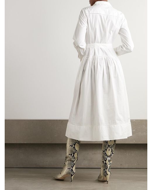 Ulla Johnson White Ariane Belted Crocheted-Trimmed Cotton-Poplin Midi Dress