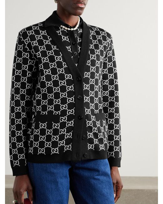 Gucci Black Wendbarer Cardigan Aus Einer Wollmischung Mit Logomuster