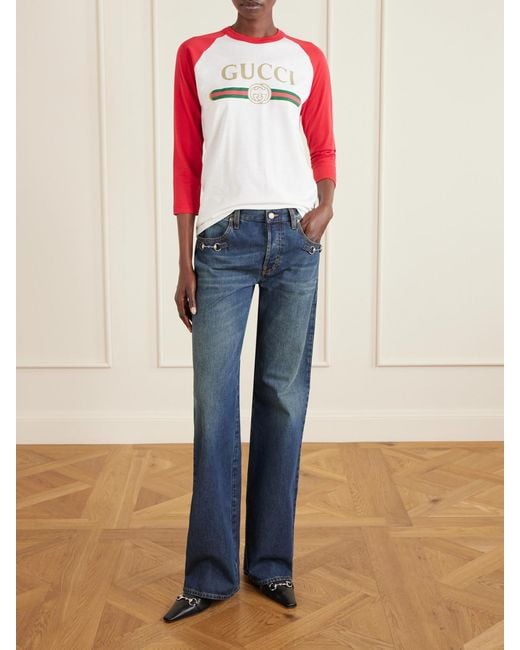 Gucci Red Printed Cotton-Blend Jersey T-Shirt