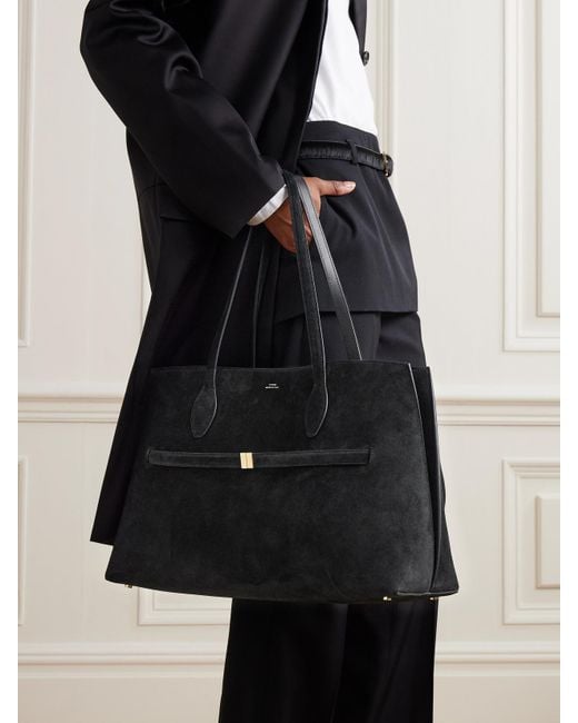 Totême Black Lounge Large Leather-Trimmed Suede Tote