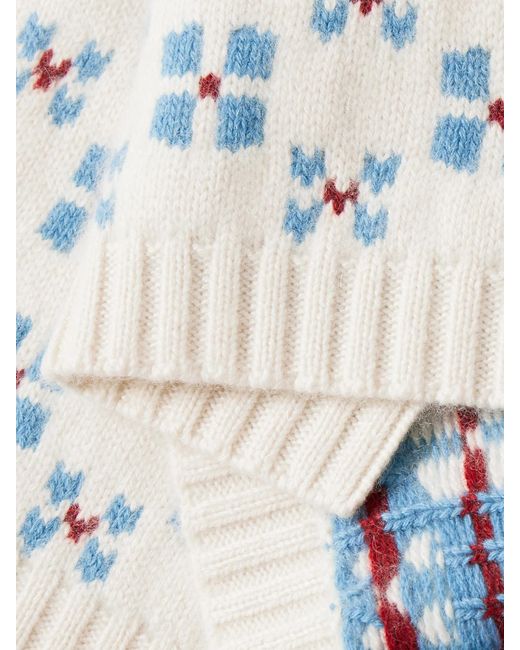 Calle Del Mar White Winter Hooded Fair Isle Cashmere Scarf