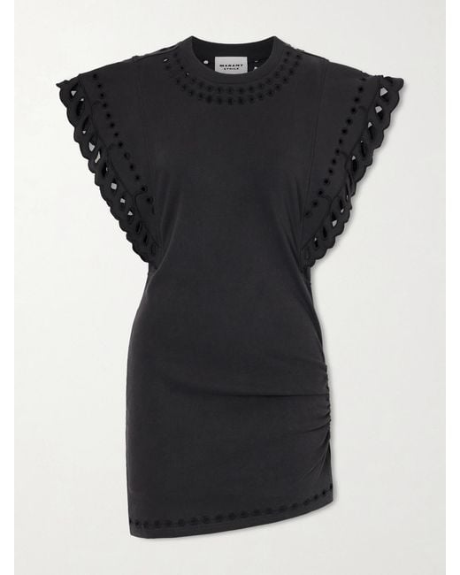 Isabel Marant Black Orlane Broderie Anglaise Cotton-Jersey Mini Dress